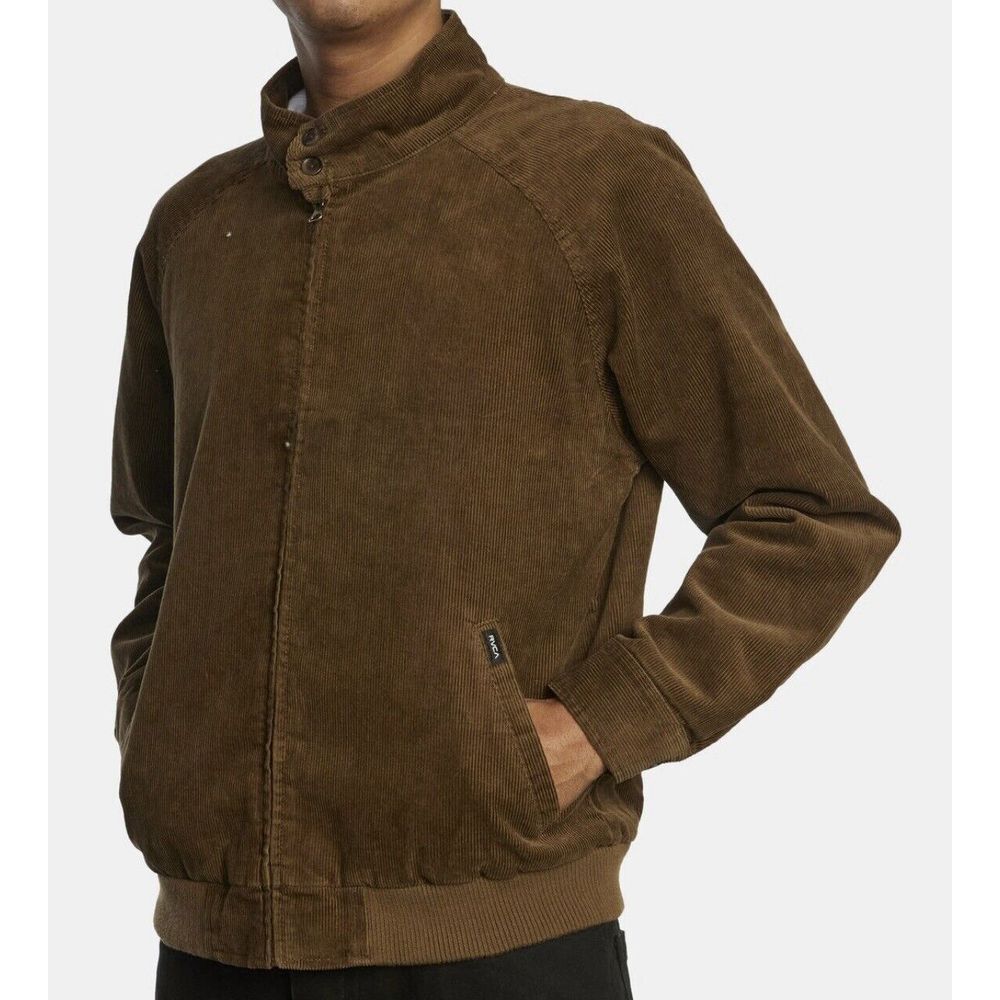 RVCA X Curren Corduroy Jacket Harrington Mens Sz XL Brown Thin Whale Zip Front